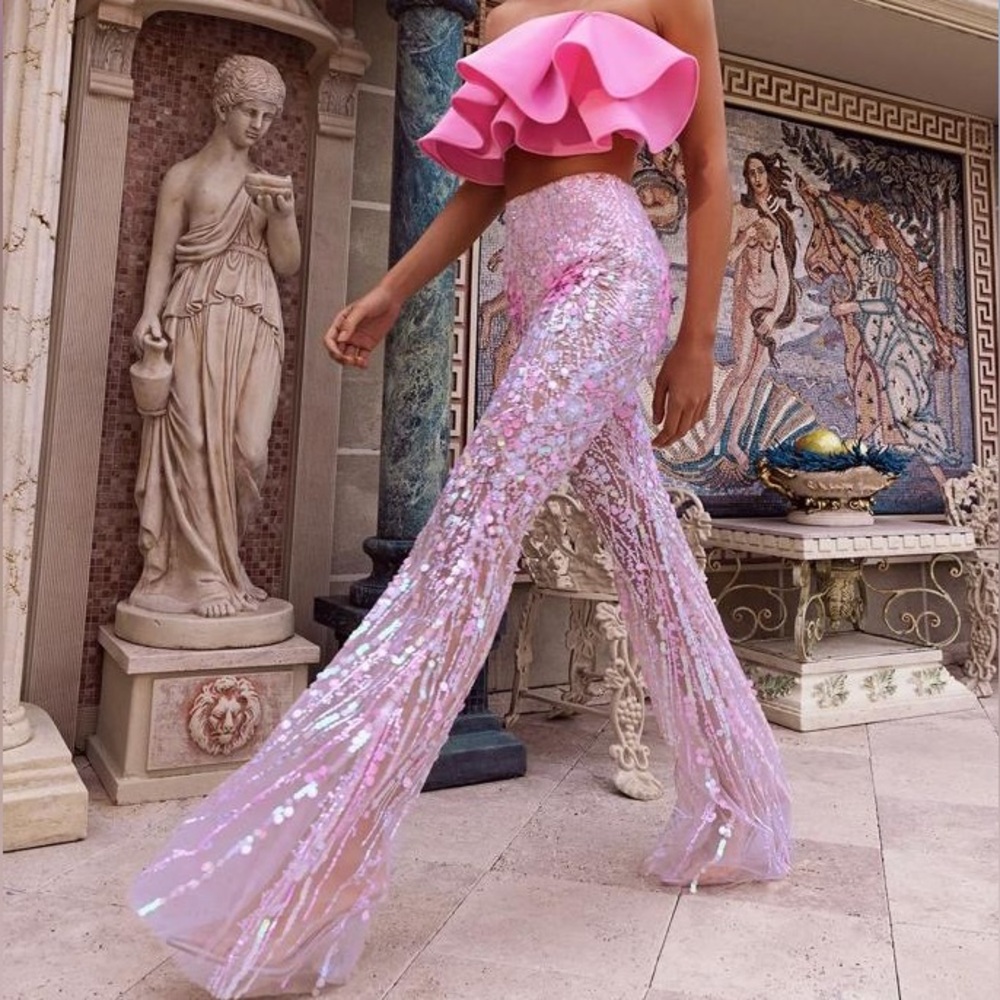 Pink Sequin Flare Pants
